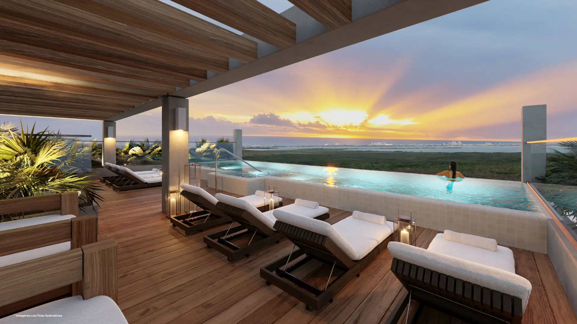 Rooftop con alberca infinity en Greenwood, Zona Cumbres Cancún